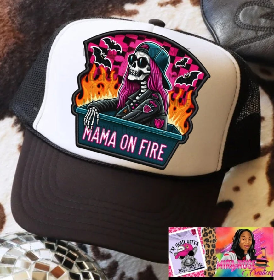 Mama On Fire DTF Trucker Hat Patch